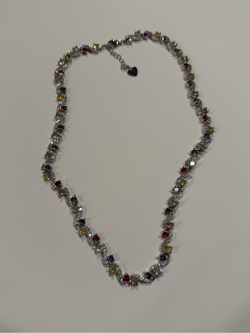 Multicolor Crystal CZ Tennis Necklace with Silver Tone Chain